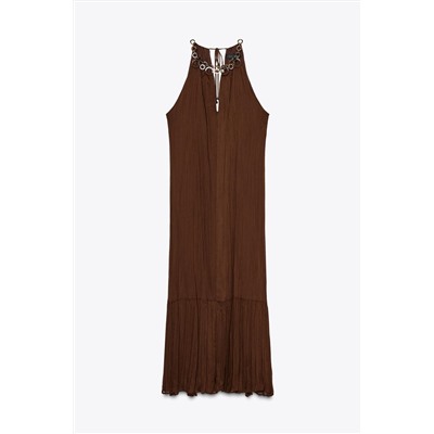 HALTER EYELET MIDI DRESS