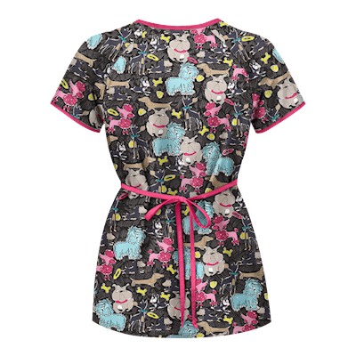 UA Dog Park Black Mock Wrap Print Scrub Top