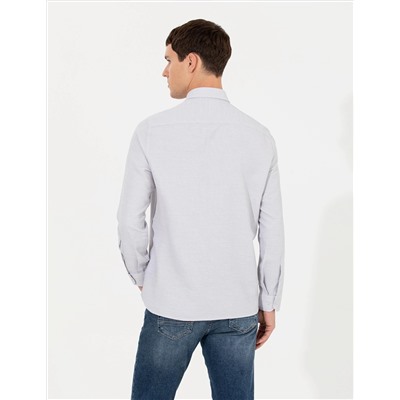Açık Gri Slim Fit Uzun Kollu Gömlek