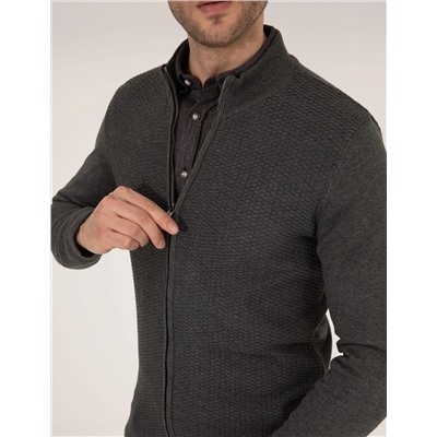 Gri Melanj Slim Fit Triko Hırka