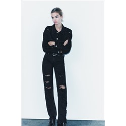 CAZADORA CROP DENIM TRF ROTOS