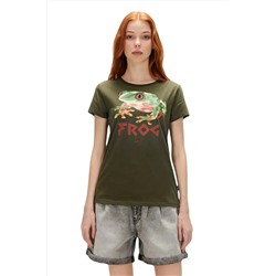 Bad Bear, Frog 0 Yaka Kadın Tshirt - Khaki