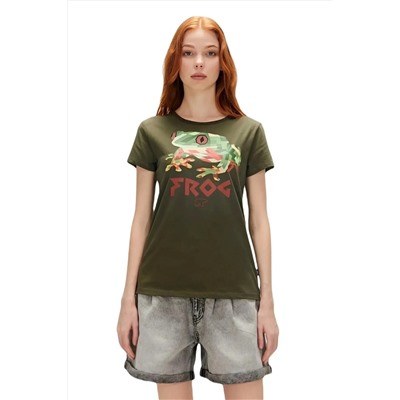 Bad Bear, Frog 0 Yaka Kadın Tshirt - Khaki