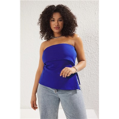 Saks Straplez Yaka Yandan Fermuarlı Krep Örme Bluz TBBSS24AF00092