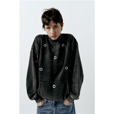 FADED-EFFECT RING HOODIE