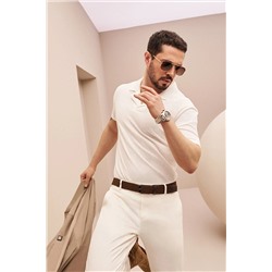 Avva Erkek Beyaz Düğmesiz Polo Yaka Kolay Ütülenebilir Mikro Desenli Standart Fit Normal Kesim T-shirt A3 A31Y1031