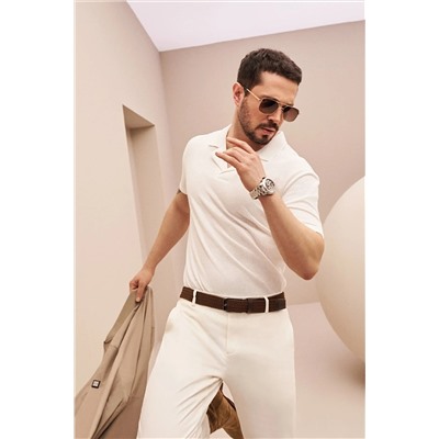 Avva Erkek Beyaz Düğmesiz Polo Yaka Kolay Ütülenebilir Mikro Desenli Standart Fit Normal Kesim T-shirt A3 A31Y1031