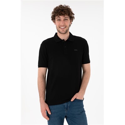 Erkek Regular Fit Polo Yaka Siyah Basic Tişört