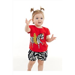 Denokids Balerin Zebra Kız Bebek T-shirt Poplin Şort Takım CFF-23Y2-039