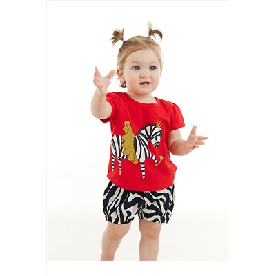 Denokids Balerin Zebra Kız Bebek T-shirt Poplin Şort Takım CFF-23Y2-039