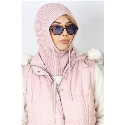 Ritnice Kadın İpli Pembe Balaclava Triko Bere / Başlık 1290