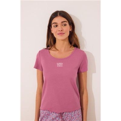 Pijama largo manga corta algodón rosa