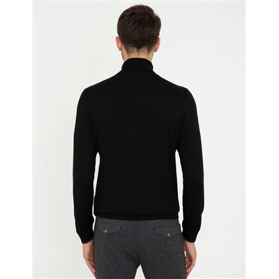 Siyah Slim Fit Balıkçı Yaka Basic Triko Kazak
