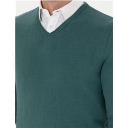 Yeşil Slim Fit Basic Kazak