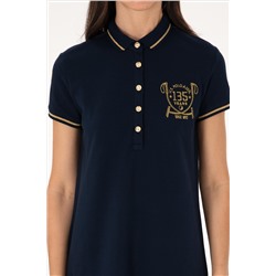 Kadın Lacivert Polo Yaka Mini Boy Örme Elbise