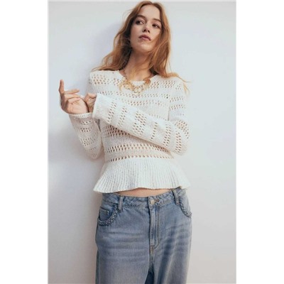 Милый женский вязаный ажурный пуловер с баской H&*M