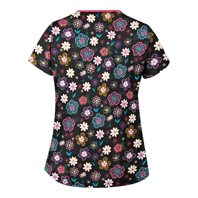 UA Wild Garden Black Print Scrub Top