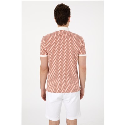 Erkek Regular Fit Polo Yaka Pudra Desenli Tişört