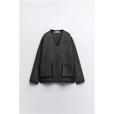 KNIT SWEATER WITH CONTRAST TOPSTITCHING