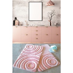 Chilai Home Wave Pudra 3lü Set Banyo Halısı Yıkanabilir, Kaymaz Taban 8694545027169