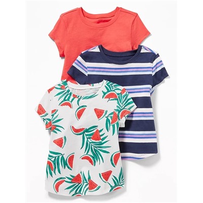 Crew-Neck Tee 3-Pack for Toddler Girls
