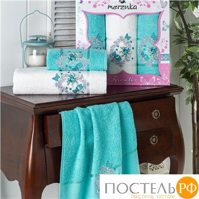 10676 Комп. Пол. MERZUKA махр. в короб. (50x90/2)(70х140/1) 3 шт.BRENTIS бирюзовый