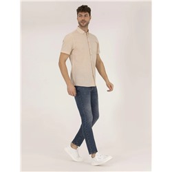 Bej Regular Fit Kısa Kollu Gömlek