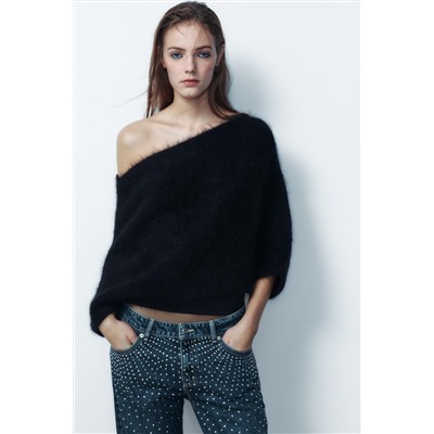 TRF RELAXED OVERSIZE RHINESTONE MID-WAIST JEANS