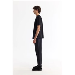 Siyah Bisiklet Yaka Elastan İnterlok T-Shirt