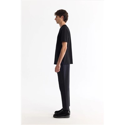 Siyah Bisiklet Yaka Elastan İnterlok T-Shirt