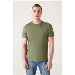 Avva Erkek Haki %100 Pamuk Nefes Alan Bisiklet Yaka Standart Fit Normal Kesim T-shirt E001000
