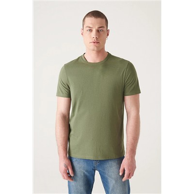 Avva Erkek Haki %100 Pamuk Nefes Alan Bisiklet Yaka Standart Fit Normal Kesim T-shirt E001000