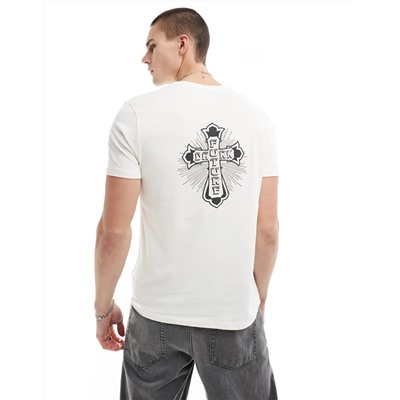 ASOS DESIGN t-shirt in off white with cross back print
