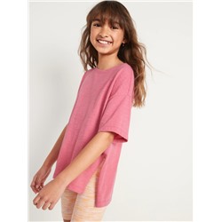 Slub-Knit Drop-Shoulder Tunic T-Shirt for Girls