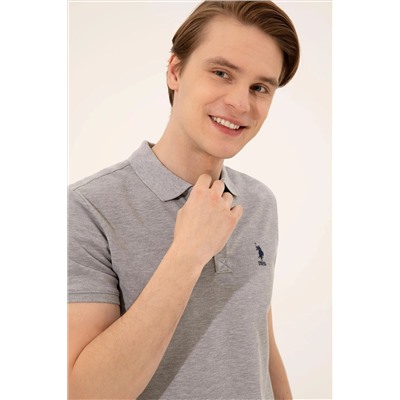 Erkek Gri Melanj Basic Polo Yaka Tişört