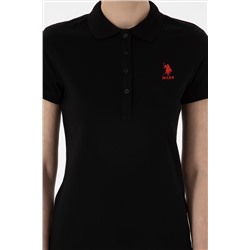 Kadın Siyah Basic Polo Yaka Tişört