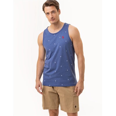 ALL OVER ANCHOR PRINT JERSEY MUSCLE TANK