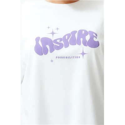 Ekru Unisex Oversize Rahat %100 Pamuklu Couple Örme T-Shirt TBBSS24BF00033