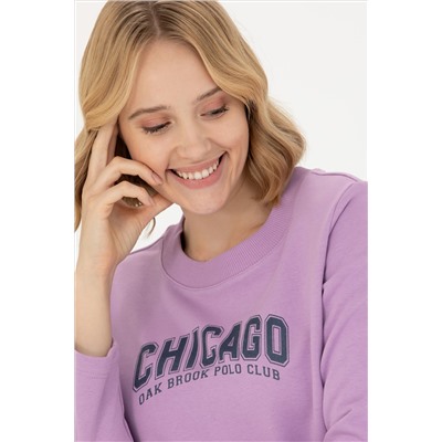 Kadın Lila Bisiklet Yaka Sweatshirt