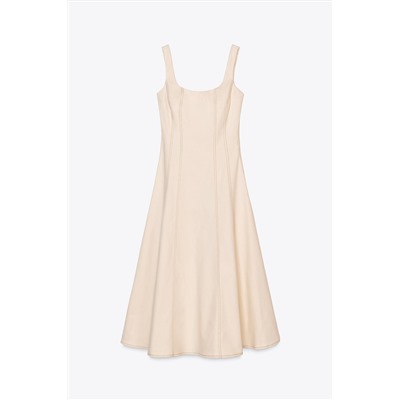 TOPSTITCHED MIDI DRESS