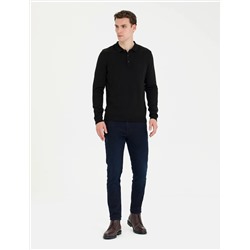 Siyah Slim Fit Polo Yaka Basic Triko Kazak