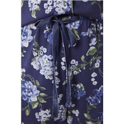 Pijama largo camisero 100% algodón azul flores