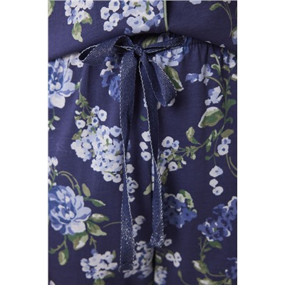 Pijama largo camisero 100% algodón azul flores