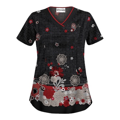 UA Butterfly Chic Black Scrub Top