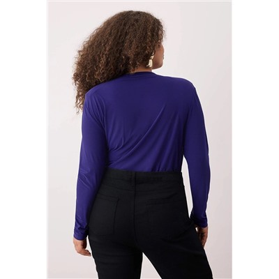 Lacivert Vatkalı Kruvaze Kapama Çıtçıtlı Örme Body TBBAW23CS00014