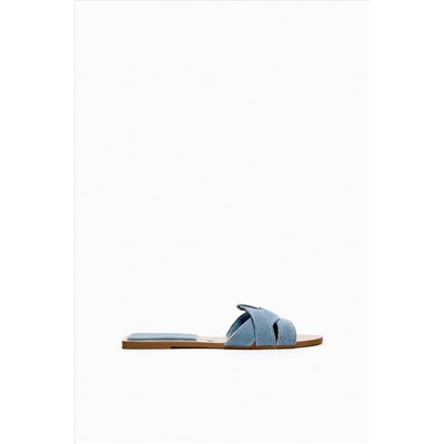 FLAT DENIM SLIDER SANDALS
