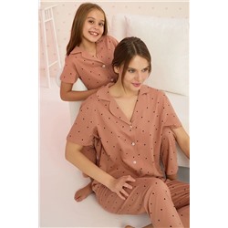 Siyah İnci Pamuklu Kısa Kollu Düğmeli Pijama Takım 23108013