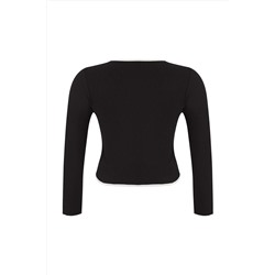 Teen Siyah Kontrast Biye Detaylı Fitted/Vücuda Oturan Fermuarlı Yaka Esnek Örme Bluz TBBAW26AF00041