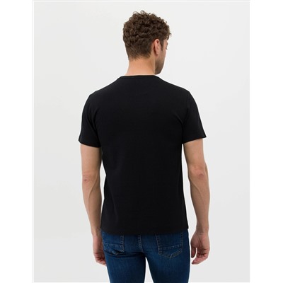 Siyah Slim Fit Baskılı Bisiklet Yaka Tişört