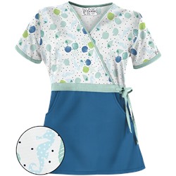 UA Day At The Beach Navy Mock Wrap Print Scrub Top